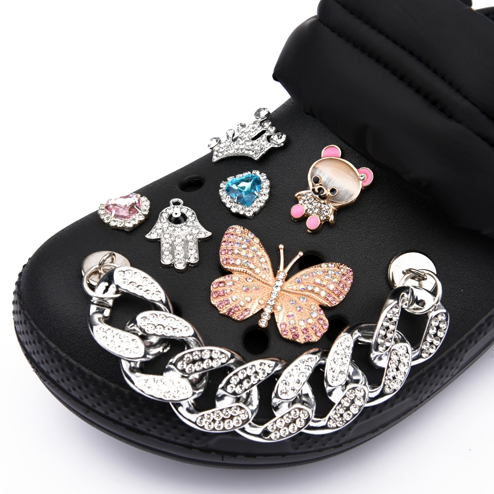 Bling Croc Charms Designer Metal Chain Rhinestone Shoe Decorations Croc Accessories for Girls Women JIBZ Party 1