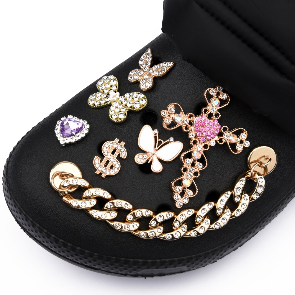 Bling Croc Charms Designer Metal Chain Rhinestone Shoe Decorations Croc Accessories for Girls Women JIBZ Party
